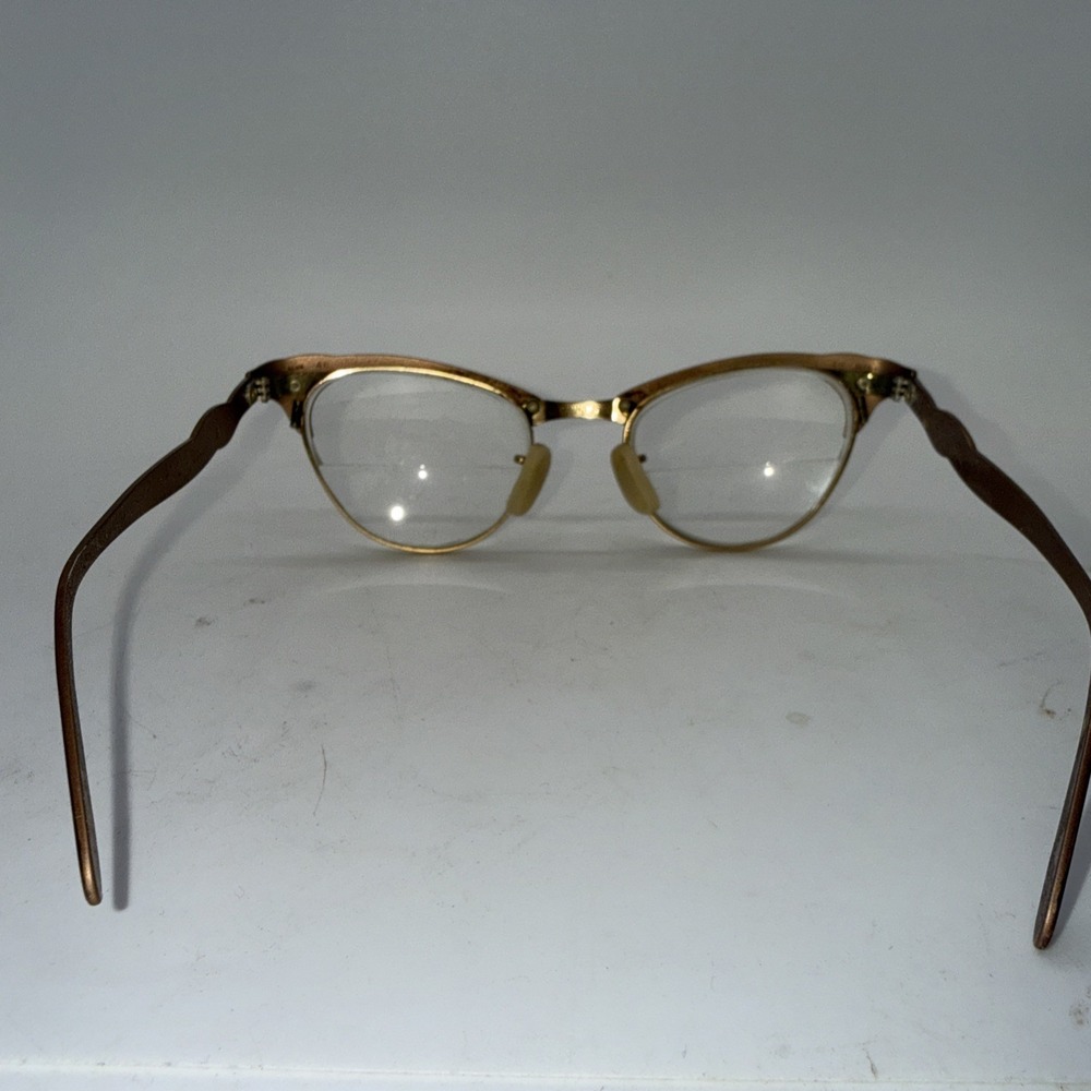 VTG 1950s 60s Gold Cat Eye Glasses Victory Prescription Eyeglasses  12GF A6 - Picture 3 of 5